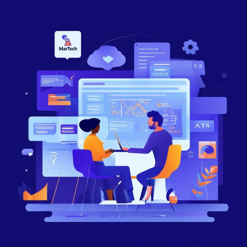 A modern flat vector illustration representing MarTech user adoption and digital transformation