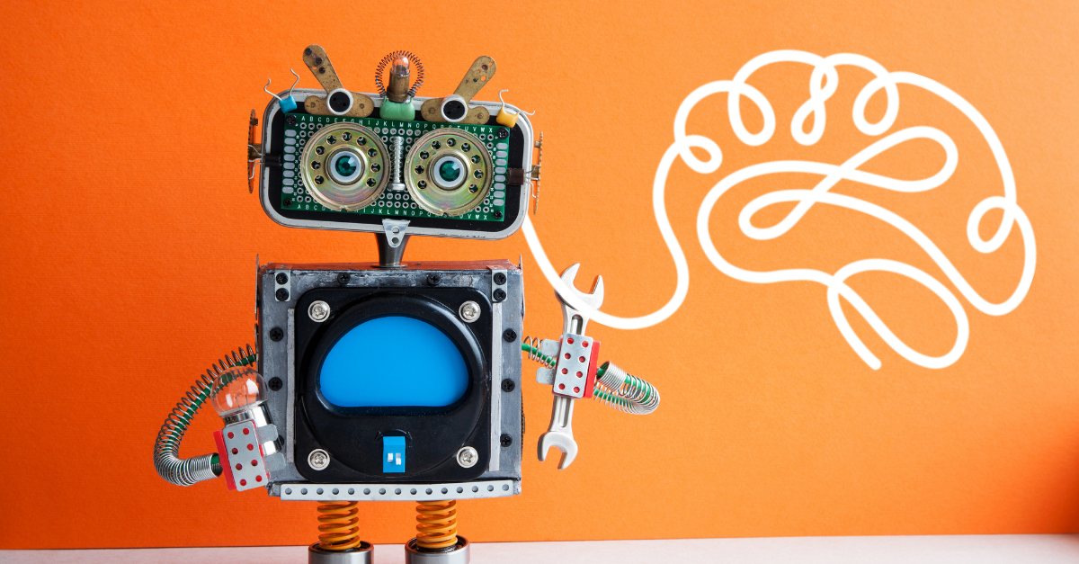 Toy robot with Bright brain branding illustration 